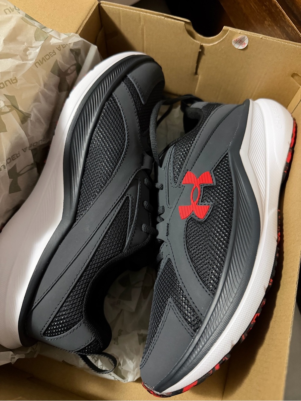 Under Armour Men’s Black with Red Logo Athletic Running Sneakers